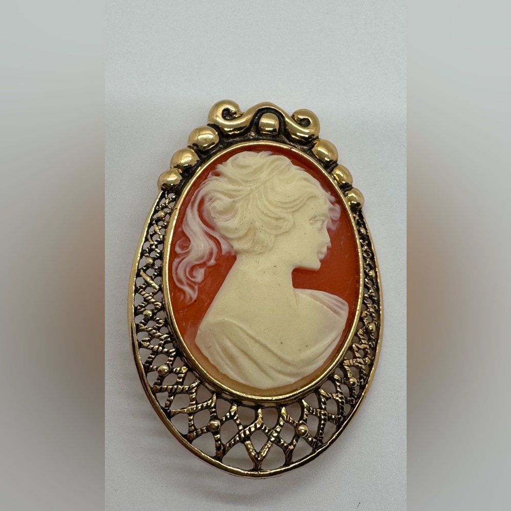 Elegant Gold and Red Brooch